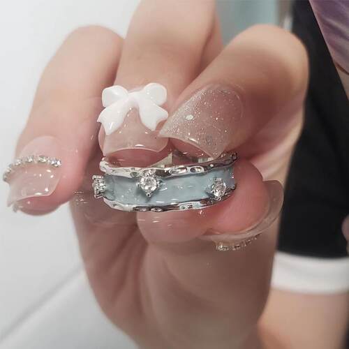Korean Fashion Geometric Wave Enamel Glaze Rings For Women H