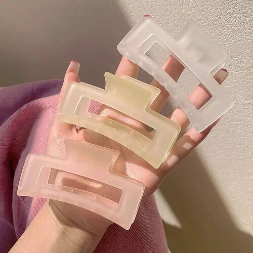 New Women Elegant Transparent Frosted Rectangle Hair Claws L