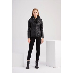 Faux Coat with Rem Motorcycle Biker Women Jacket Leather for