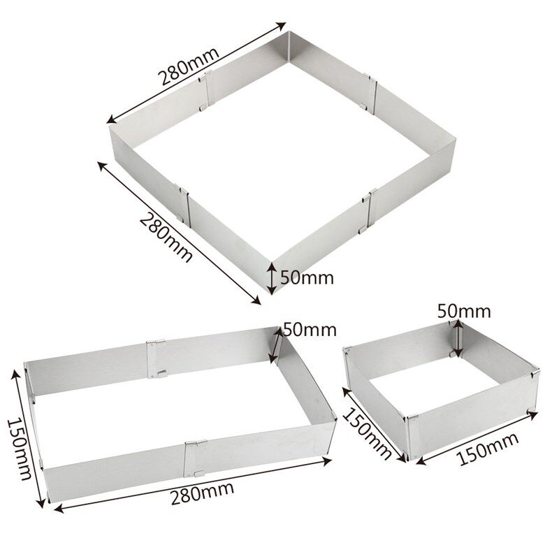 HOOMIN Stainless Steel Adjustable Mousse Ring Square Cake Mo - 实物图