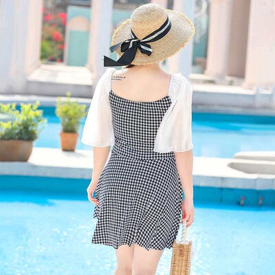 Houndstooth New Swimming Suit Womens Large Size Belly Cover