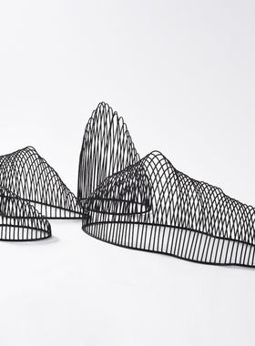 由居酒店售楼处大堂镂空铁艺假山干景庭院水池楼梯橱窗装饰品摆件