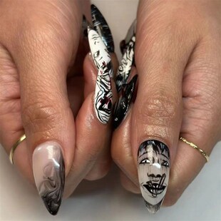 24Pc Almond Pointed Kawakami Tomie Press on Nails Wearable P