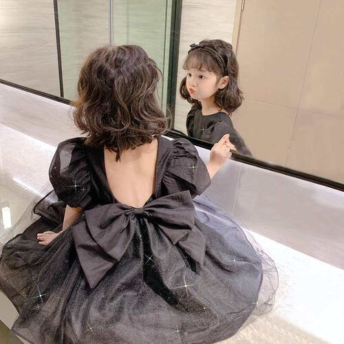Girls Black Princess Dress Spring and Summer New Childrens