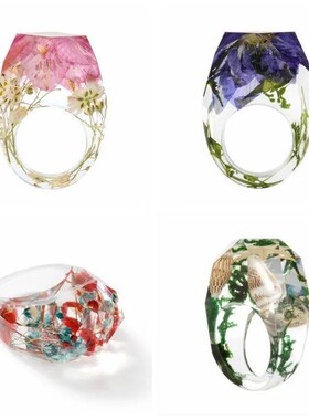 New Transparent Forest Handmade Dried Flower Resin Ring Colo
