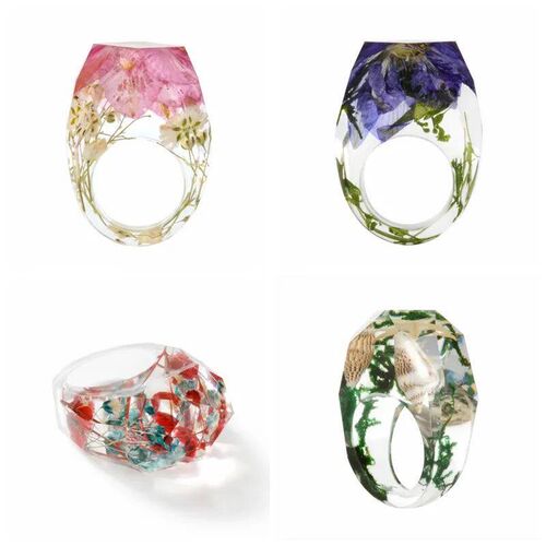 New Transparent Forest Handmade Dried Flower Resin Ring Colo