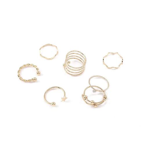 Creative Five Pointed Star Beaded Joint Ring Set Seven Piece