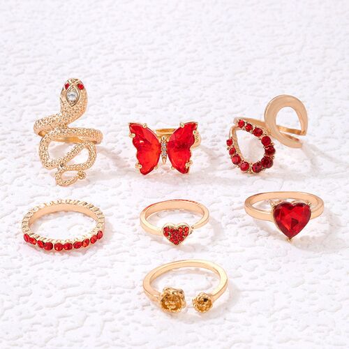 New Boho Red Crystal Geometric Kunckle Ring Set For Women Bu