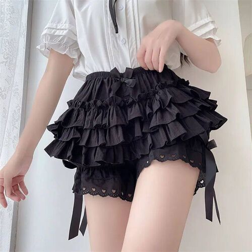 Black White Ruffle Knickers Women Kawaii Pumpkin Panties Cut