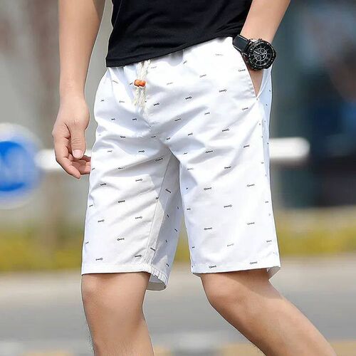 Summer Mens Fishbone Print shorts pants Cotton Loose Casual