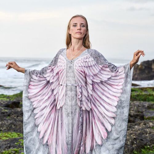 New Chiffon Print Beach Cover up Robe Plage Boho Dress Kafta