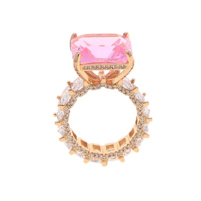 Female Pink Square Rhinestone cz Ring Charming Women Wedding