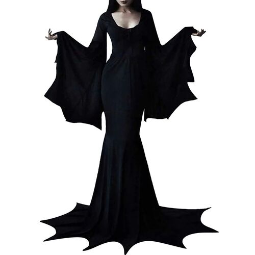 Witchy Costume Morticia Addams Wednesday Train Floor Dress W