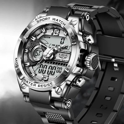 LIGE Men Military Watch Digital 50m Waterproof Wristwatch LE