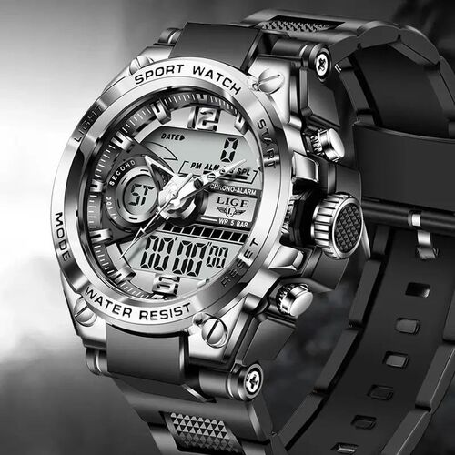 LIGE Men Military Watch Digital 50m Waterproof Wristwatch LE