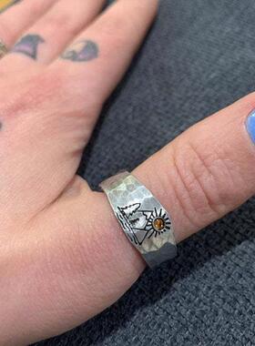 Vintage Ring Forest Mountain Sunset Nature Landscape Carved