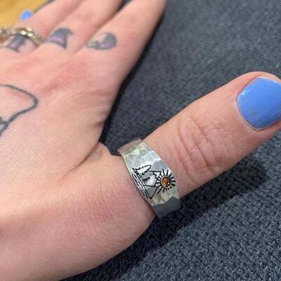 Vintage Ring Forest Mountain Sunset Nature Landscape Carved