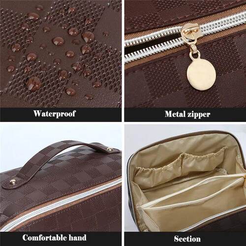 New Plaid Cosmetic Bag PU Pillow Makeup Pouch Womens Large-