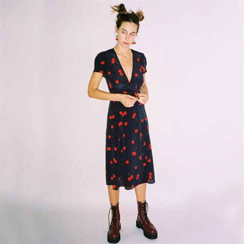 French dress, summer new style womens cherry wrap dress, V-