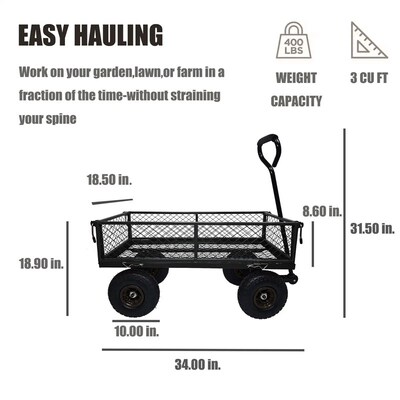 Metal 300 lbs Capacity Garden Cart Removable Sides Steel Mes