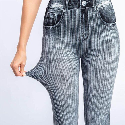 Sexy Faux Jeans Leggings Women Stretch Printed Short Leggins