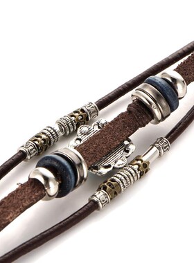 Vintage flower Turquoise mens Leather Bracelet绿松石皮