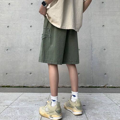 Star Patchwork Shorts Men Vintage Denim Summer Basic Simple