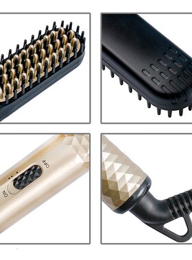 Professional Mini Ceramic Brush Hair Straightener Beard Stra