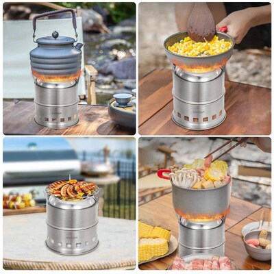 Lixada Stainless Steel Wood Stove Camping Alcohol Stove Outd