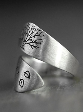 Simple Men Women Screwy Ring Silver Color e and Leaves Brush