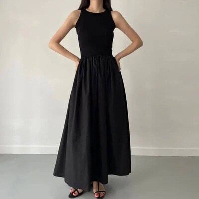 New Summer Simple Elegant Black Long Dresses For Women