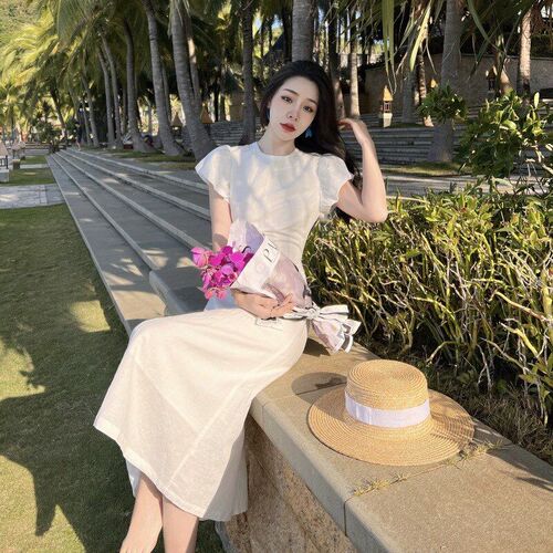 Sexy Backless Beach Vacation Long Dress Waist Slimming Bubbl