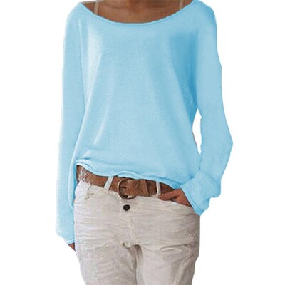 Women Knitted Tunic ops Summer Thin Long Sleeve O-neck Basic