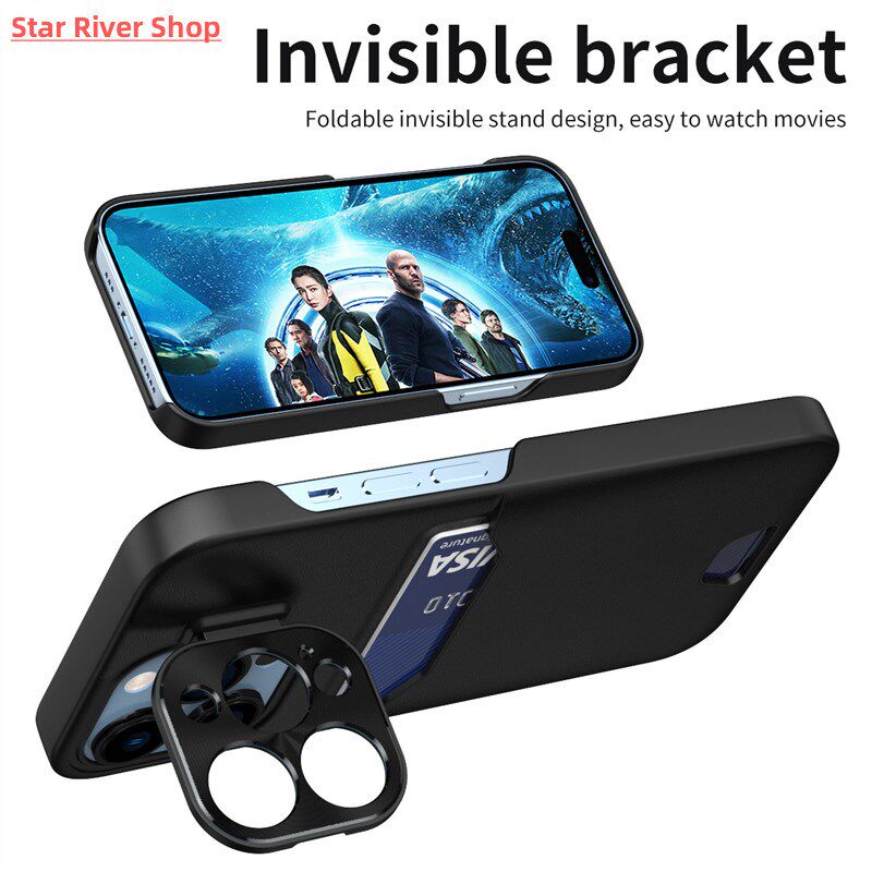 Luxury Leather Card Holder Slot Invisible Bracket Stand Phon