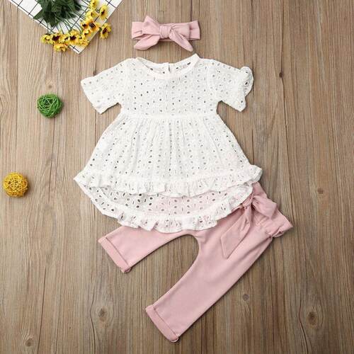 Citgeett Summer 3Pcs Newborn Infant Baby Girl Clothes White