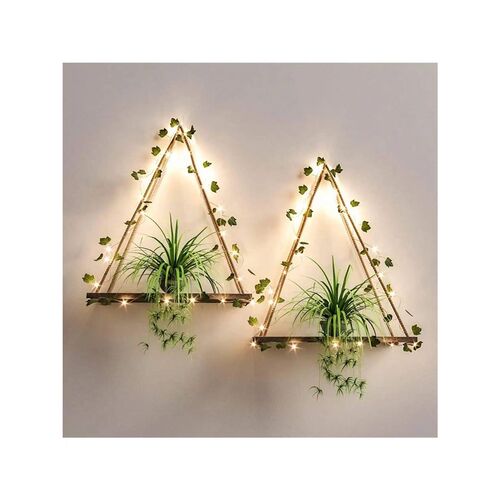Wood Shelf with Leaf Hanging Decoration LED Shelf Decor Aest