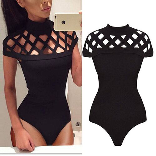 New Womens Hollow Bodysuit Ladies Leotard Bodycon Tops T sh