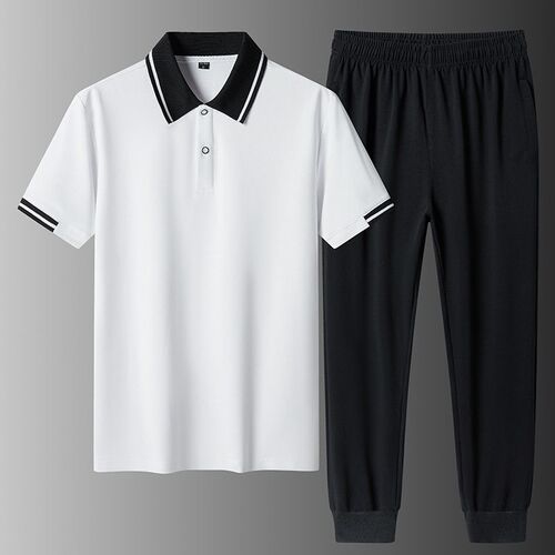 New Mens POLO Solid Color Set Summer Handsome Two-Piece Tro