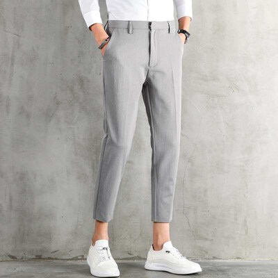 Light Mature Style Small Suit Pants Mens Ankle-length Pants
