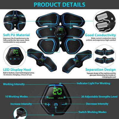 Muscle Stimulator EMS Abdominal Hip Trainer LCD Display Tone