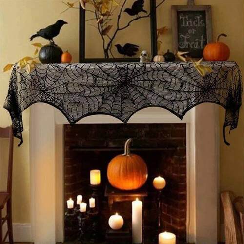 Halloween Bat Table Runner Black Spider Web Lace Tablecloth
