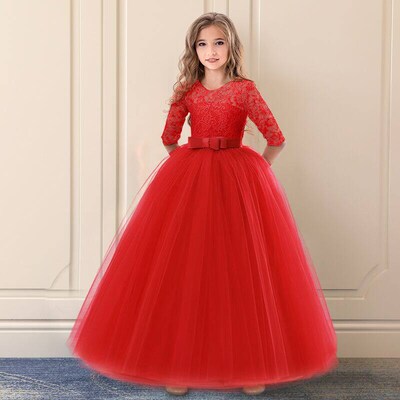 Elegant Princess Lace Dress Kids Flower Embroidery Dresses F