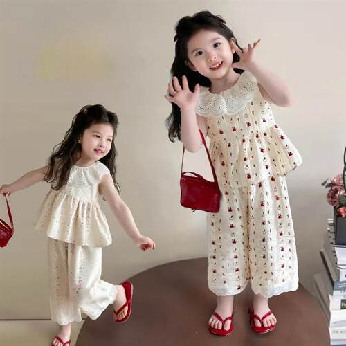 Korean Style Girls Lace Dot Dress Set - Sweet Summer Prince