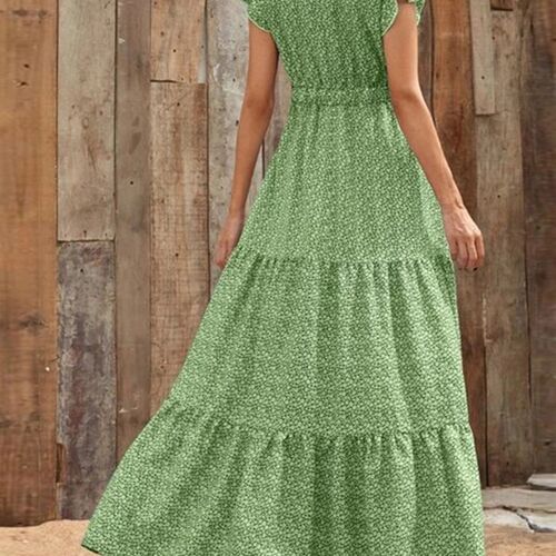 Print Maxi Dress Women Boho Summer Dress Female V Neck Patch