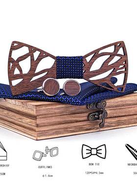 T203 handmade mens plaid bow tie general wooden personality