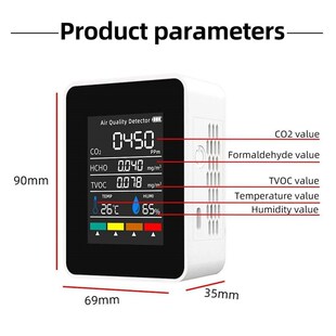5 in 1 Digital Air Quality Monitor CO2 HCHO TVOC Humidity an