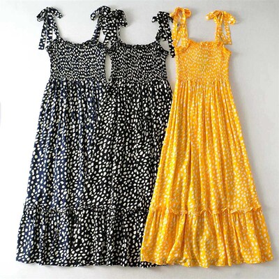 Fashion womens ins seaside holiday style cow spot lace fung