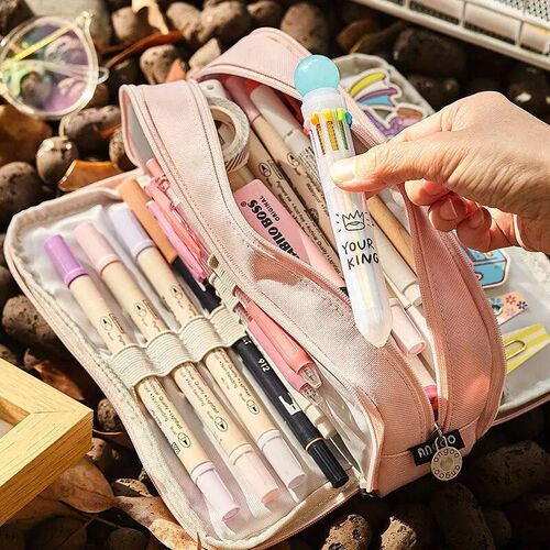 Angoo Cute Pencil Case Canvas for Girls Macaron Pencil Box M