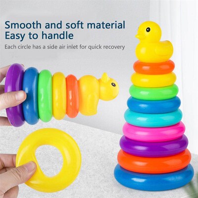 Childrens Little Yellow Duck Rainbow Tower Stacking Circle