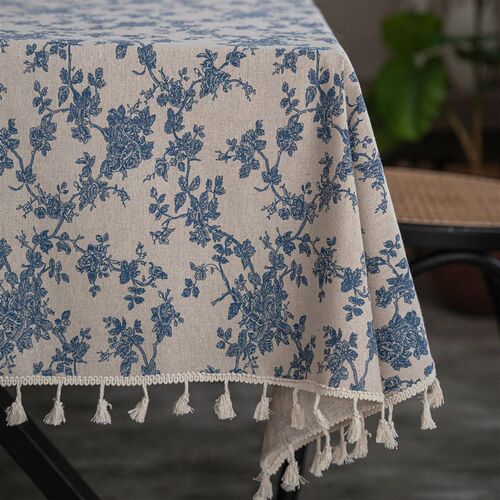 Cotton Dining Tablecloth Cover with Floral Print and Orchid